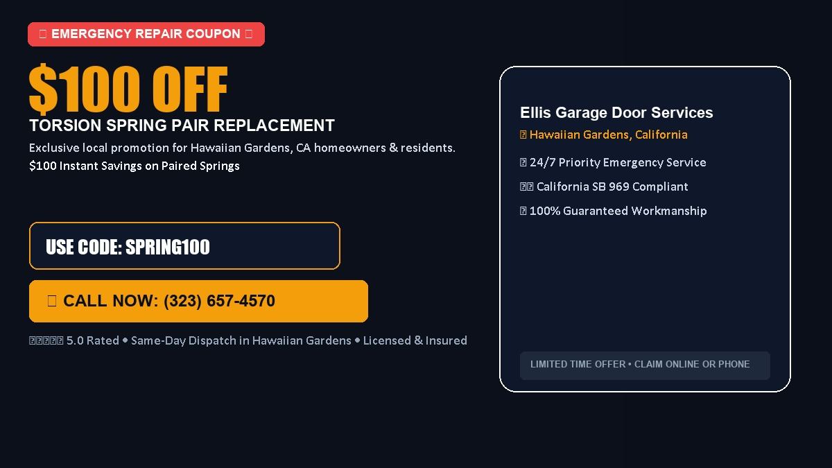 Ellis Garage Door Services $100 OFF Dual Torsion Spring Replacement in Hawaiian Gardens, CA